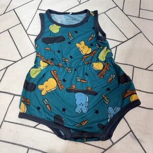 Posh Peanut Peeps Skateboard Bunny Bamboo Romper Teal 12-18 Months NOV23-PP-F1